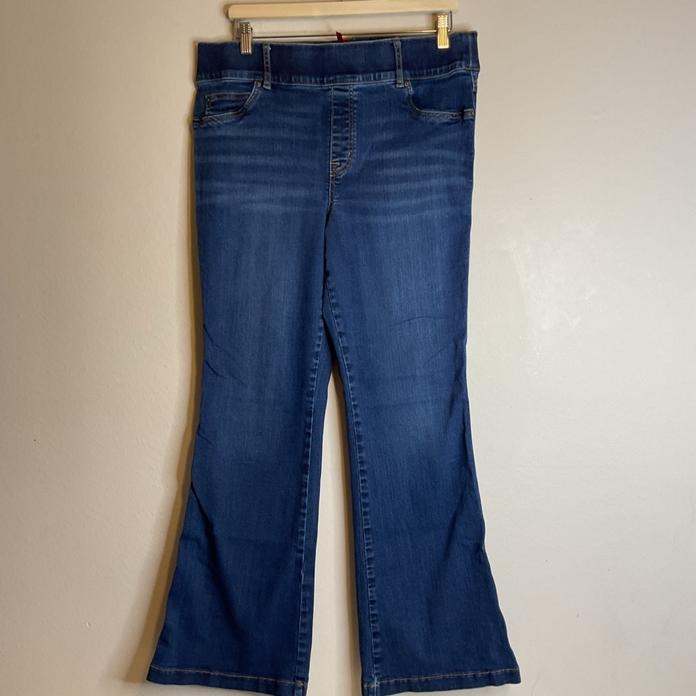 Spanx Everywear Flare Jeans Women Dark Wash Blue‎ Pull on Size 1X